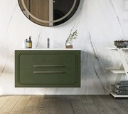 Mobile bagno Verde oliva 100x46 Vienna con lavabo ad incasso e due cassetti rifiniti con maniglie cromo