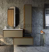 Mobile bagno tortora opaco 80x47 Siena due cassetti con colonna ad anta push&pull e lavabo integrato noce