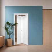 Porta tamburata pieghevole a libro simmetrica ROUND bianco L 80 x H 210 cm destra