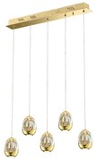 Lampadario Sospensione Contemp. Golden Egg 5 Luci Oro E Vetro Pulegoso Led 24W