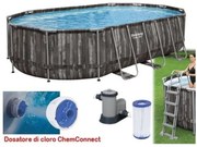 Piscina ovale fuori terra steel simil legno Bestway 610x366xH122 -5611R + pompa, dosatore, scaletta e telo