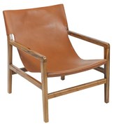 Poltrona teak e pelle marrone chiaro CHILLY