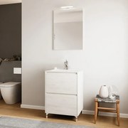 Mobile bagno a terra 60 rovere bianco con lavabo e specchio LED   Lisbona