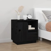 Comodino nero 50x34x50 cm in legno massello di pino