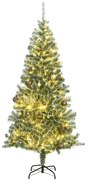 Albero di Natale Artificiale con 300 LED Palline e Neve, Albero di Natale Artificiale con 300 LED Palline e Neve 210 cm