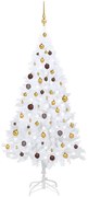 Albero di Natale Artificiale Preilluminato con Palline, Albero di Natale Preilluminato con Palline Bianco 180 cm PVC