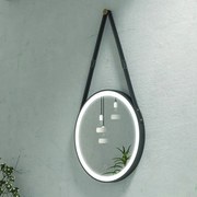 Kamalu - specchio bagno led rotondo ø50 cm con laccio colore nero kana-50