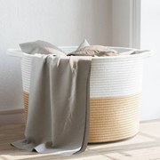 Cesto Per Biancheria Beige E Bianco Ø55x36 Cm İn Cotone /