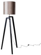 Lampada da Terra Nera con Paralume in Velluto Taupe 50cm - Puros
