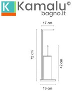 Kamalu - Base con portascopino e portarotolo in acciaio inox nero opaco | KAM720N