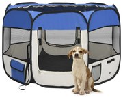 Box per cani pieghevole con borsa trasporto blu 90x90x58 cm