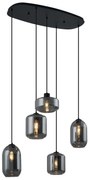 Lampada a sospensione moderna nera con vetro fumé 5 luci - Sheena