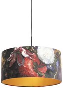 Lampada a sospensione con paralume in velluto con fiori dorati 50 cm - Combi