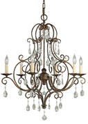 Lampadario Contemporaneo Chateau Acciaio Bronzo Moka Cristallo 6 Luci E14