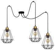 Lampadario a sospensione con filo PRIMO 3xE27/60W/230V ragno nero/oro