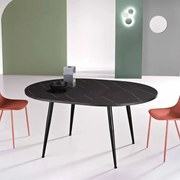 Tavolo rotondo con piano in MDF effetto marmo Nero allungabile a 160 cm HABLA