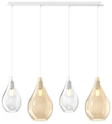 Lampadario Contemporaneo Drop 2.0 Metallo Bianco Vetro Trasp-Ambra 4 Luci E27