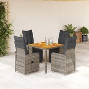 Set bistrò da giardino 5 pz con cuscini in polyrattan grigio