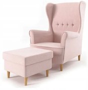 Comoda poltrona rosa con pouf