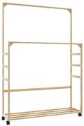 Appendiabiti Con Ripiani E Ruote 90x35x155 Cm İn Bambù /