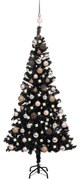 Albero di Natale Preilluminato con Palline Nero in PVC, Albero di Natale Preilluminato con Palline Nero 120 cm PVC