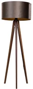Lampada da terra a treppiede in legno di noce con paralume in velluto marrone 50 cm - Tripod Classic