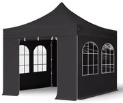 TOOLPORT 3x3 m gazebo pieghevole PVC ignifugo con laterali (finestre), PREMIUM acciaio, nero - (600107)