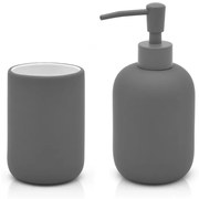 Set 2 accessori bagno da appoggio grigio scuro in ceramica soft touch