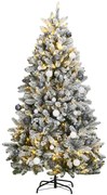 Albero Natale Incernierato con LED e Palline, Albero Natale Incernierato con 300 LED e Palline 210 cm