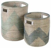 Set di Cesti 38 x 38 x 50 cm Naturale Grigio Fibra naturale (2 Pezzi)