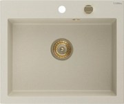 Mexen Elix lavello in granito a 1 vasca 600 x 500 mm, beige, sifone dorato - 6525601005-69-G