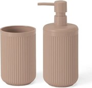 Set accessori bagno 2 pz con dispenser e portaspazzolino rosa cannettato Arizona