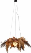 Lampada a Sospensione Japandi Nera con Fiori Beige e Vetro Bianco - Flower Power
