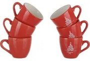 Set 6 tazzine caffè natalizie 85 ml ceramica rosse