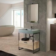 Mobile bagno a terra 75 cm nero con lavabo verde e specchio Kubic