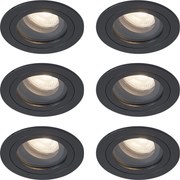 Set di 6 faretti da incasso moderni neri orientabili e inclinabili IP44 - Chuck