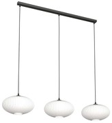 Lampadario 3 Luci Coco In Acciaio Nero Paralume Plissettato Bianco