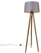 Lampada da terra rustica vintage in legno con paralume in lino grigio scuro 45 cm - Tripod Classic