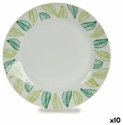 Piatto da Dolce Fogli Bianco Verde Ø 19 cm Porcellana (10 Unità)