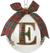 Pallina Natale lettera E tartan vetro 10 cm