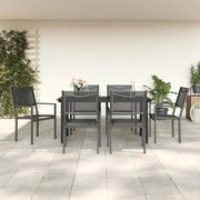 Set da pranzo da giardino 7 pz nero in acciaio e textilene