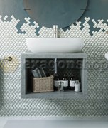 Mobile bagno Grigio Cielo 60x50 Thema con vano a giorno e Lavabo rettangolare da appoggio bianco in ceramica