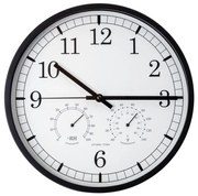 Orologio da parete con termometro e igrometro, Ø 30 cm, 1xAA, nero/bianco