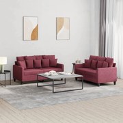 Set Di Divani 2 Pz Con Cuscini Rosso Vino İn Tessuto /
