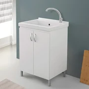 Tikamoon - Mobili da bagno in quercia con lavabo in pietra lavica Karl 60