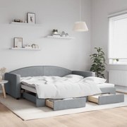 Divano Letto Estraibile Cassetti Grigio Chiaro 100x200 Tessuto /