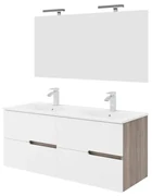 Mobile sottolavabo, lavabo e specchio EVA rovere fumo e bianco in mdf L 121 x H 51 x P 46 cm 2 vasche 4 cassetti