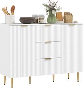 Credenza Moderna 120x40x89,5 cm con 3 Cassetti e 2 Armadietti in Legno e Metallo Bianco...