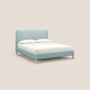 Leila letto imbottito con piedini legno in tessuto smacchiabile T17 verde acqua - bianco