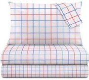 Completo letto matrimoniale quadrettato blu rosso cotone